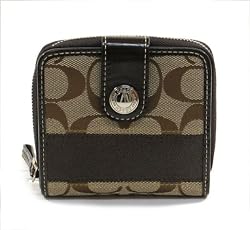 NEW AUTHENTIC COACH SIGNATURE STRIPE MEDIUM ZIP AROUND WALLET (Khaki/Mahogany)