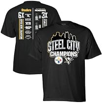 Reebok Pittsburgh Penguins 2009 NHL Stanley Cup Champions-Pittsburgh Steelers 2009 Super Bowl Champions Black City of Champs Premium T-shirt