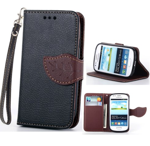 S3 Mini,S3 Mini Black Case,Canica Leather Case Cover For Galaxy S3 Mini,S3 Mini Leather Case,Unique Design Flip Wallet Style Leather Case Cover For Samsung Galaxy S3 Mini I8190