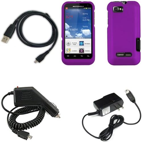 iFase Brand Motorola Defy XT XT556 Combo Rubber Purple Protective Case Faceplate Cover + Home Wall Charger + Rapid Car Charger + USB Data Charge Sync Cable for Motorola Defy XT XT556
