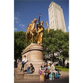 toile Equestrian statue of Union Army General William Tecumseh Sherman, accompanied by Nike godde...