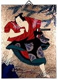Asian Oriental Lacquered Painting Wall Art Plaque Japanese Samurai
