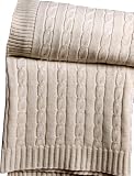 Homescapes - Cable Knit - Throw - Natural - 100% Cotton - 130 x 170 cm - Washable Sofa Throw or Bed Blanket