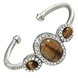Silvertone Tiger Eye and Clear Crystal Cable Fashion Bracelet