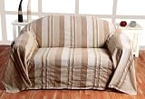 Homescapes - Morocco Textured Stripe Extra Large Throw - 100 x 140 Inches - Natural Beige Brown - Handmade 100% Cotton - Suitable for most 3 to 4 Seater Sofas - Super King Size Bedspread - Easy care washable at home