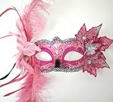 Pink and Silver Venetian Feather Mask