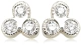 14k White Gold Milgrain 3-Stone Diamond Bezel Set Stud Earrings (.18 cttw, J Color, I2 Clarity)