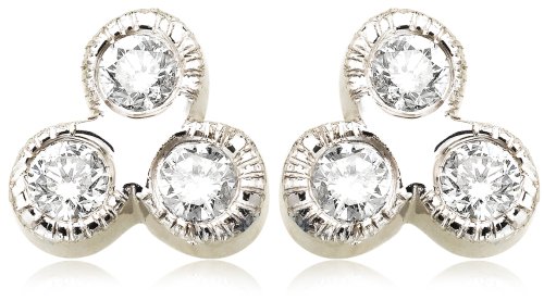14k White Gold Milgrain 3-Stone Diamond Bezel Set Stud Earrings (.18 cttw, J Color, I2 Clarity)