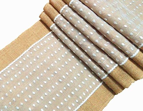 12"x108" Hessian Burlap Lace Table Runner for Linen Jute Wedding Party by Royal Mii (5, 7.9" Lace Covered)