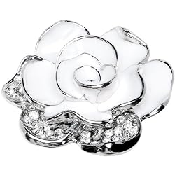 White Jeweled Bloom Flower Adjustable Ring