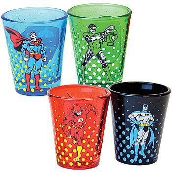  DC Comics Shot Glasses Set of 4 - Superman, Batman, Flash, & Green Lantern