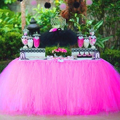 ILOVEDECOR Tulle TUTU Table Skirt Tableware Wedding Party Xmas Baby Shower Birthday Decor (Rose)