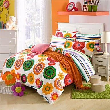Queen Duvet Cover Set Kids Colorful Sunflower Design 100% Cotton