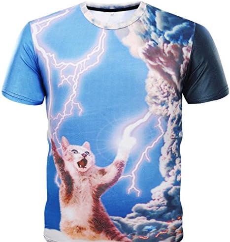 Nachuan Men's Casual 3D Lightning Cat Printed Short Sleeve T-shirt