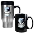 Memphis Grizzlies NBA Stainless Steel Travel Mug & Black Ceramic Mug Set - Primary Logo by Great American Products