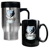 Memphis Grizzlies NBA Stainless Steel Travel Mug & Black Ceramic Mug Set - Primary Logo