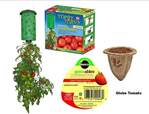 Upside down Globe Tomato Planter Kit - Topsy Turvy Tomato Planter with Miracle-Gro Gro-ables Globe Tomato Seed Pod