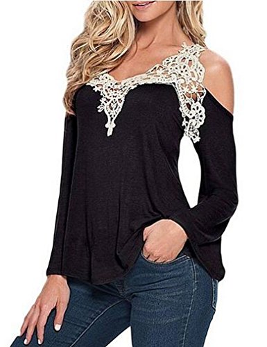OURS Womens Sexy Lace Crochet Shirt Off Shoulder Long Sleeve Blouse Tops