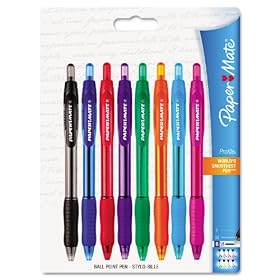 Paper Mate Profile Retractable Ballpoint Pens, 8 Colored Ink Pens (54549)