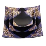 Set of 3 Handmade Deluxe Decorative Mango Wood Platters / Trays With Blue-Gold Filigree Detail