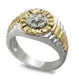 Image of 9ct Two Colour Gold 7 Stone 0.50ct Cluster Set heavyweight Gents Signet Ring Size - U