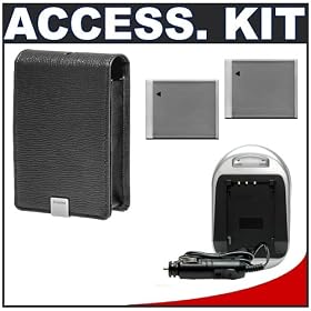 Canon PowerShot PSC-1000 Deluxe Leather Case (Grey) + (2) NB-6L Batteries & Charger Kit for SD770 IS & SD1200 IS Digital Cameras