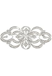 EVER FAITH&reg; Art Deco Bridal Brooch Clear Austrian Crystal Silver-Tone