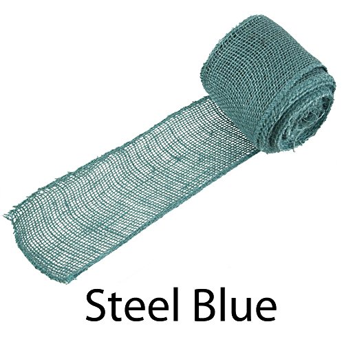 BambooMN Brand - 3" Inch wide Burlap Fabric Craft Ribbon - 10 Yards - Hemp Jute - Steel Blue