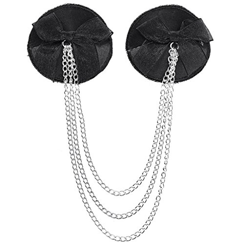 Ayliss Sexy Black Chain Tassel Satin Nipple Cover Petals Pasties