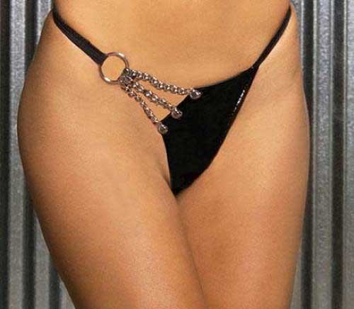 Vinyl G-String with Chain detail in One Size, Queen Plus Size