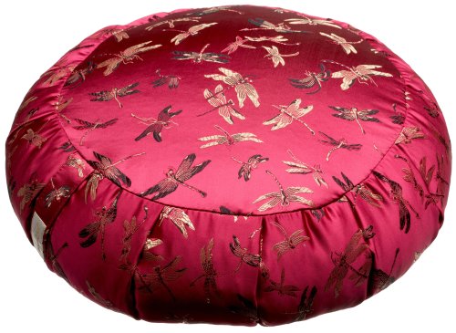 DreamTime Perfect Balance Zafu Cushion Cranberry Brocade Dragonflies