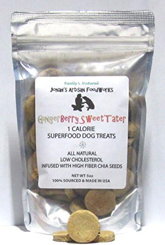 New! Small Batch Chia Dog Treats: 1 Calorie GingerBerry Sweet 'Tater, All Natural, Human Grade, Sourced &amp; Made in USA (144 treats / 15 ounces)