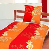 Microfaser Bettwäsche Vigilia - Farbe: Rot/Orange/Terra - Design: Blüten + Ornamente - Größe: 135x200cm und 80x80cm ( Qualitäts-Mikrofaser Bettbezug-Set mit Wäsche-Reißverschluss)