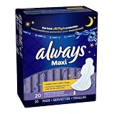 Always Maxi Overnight Extra Heavy Flow with Wings, Unscented Pads, 20 Count (Pack of 2)