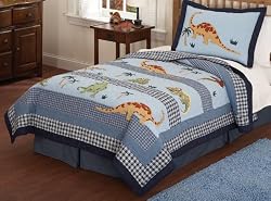 Dino Dave Blue Twin Quilt with Pillow Sham