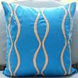 Oceanic - Decorative Pillow Covers - Blue Suede Pillow Cover with Leather Applique