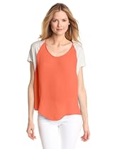 Hot Sale NYDJ Women's Jersey Shortsleeve Baseball Top, Tangerine/Dove, Large