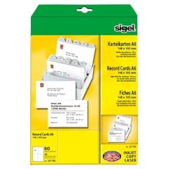 Sigel LP702 PC-Karteikarten, beidseitig bedruckbar, wei�, Spezialkarton (Ink/Laser/Copy), MP, 185 g, A6 (A4), 80 ST=20 BL