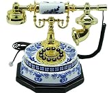 Antique Style Phone with French Rotary style push-botton Dial, with White and Blue Fine Porcelain