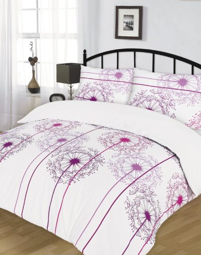 Dandelion Fuschia, Purple, Lilac Polycotton Double Bed Duvet/Quilt Cover Set With Pillow Cases