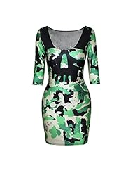 Scoop Neck Stretchy General Print Elbow Length Sleeves Spandex Bodycon Dress 