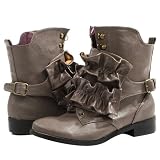 My Boo Ruffle Lace Up Military Ankle Boots GRAY