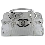 Gigi ChantalTM White Woven Purse with Faux Snakeskin Trim