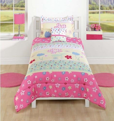 Girl Twin Comforter Set Garden Spring Floral Bedding for Summer with Sham Matching Microfiber Pastel Pink Guaranteed Sleepovers