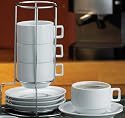 HIC Stackable Porcelain Cappuccino Cup & Saucer Set, 9pc