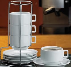 HIC Stackable Porcelain Cappuccino Cup & Saucer Set, 9pc