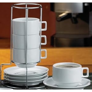 HIC Stackable Porcelain Cappuccino Cup & Saucer Set, 9pc