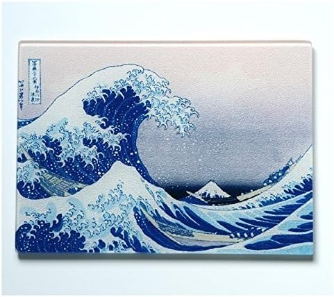 The great Wave, Japanese Art Glass and trivet cutting board. size 11.25X7.875