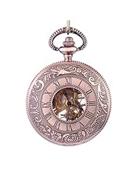 Topearl Mechanical Vintage Pocket Watch Chain White Dial Arabic Numeral Watch Case