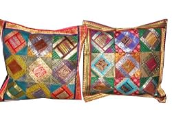 2 Tribal India Vintage Sari Toss Pillow Cushion Covers